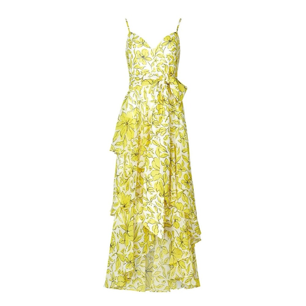 Badgley Mischka Yellow Mixed Print Dress Sz 2